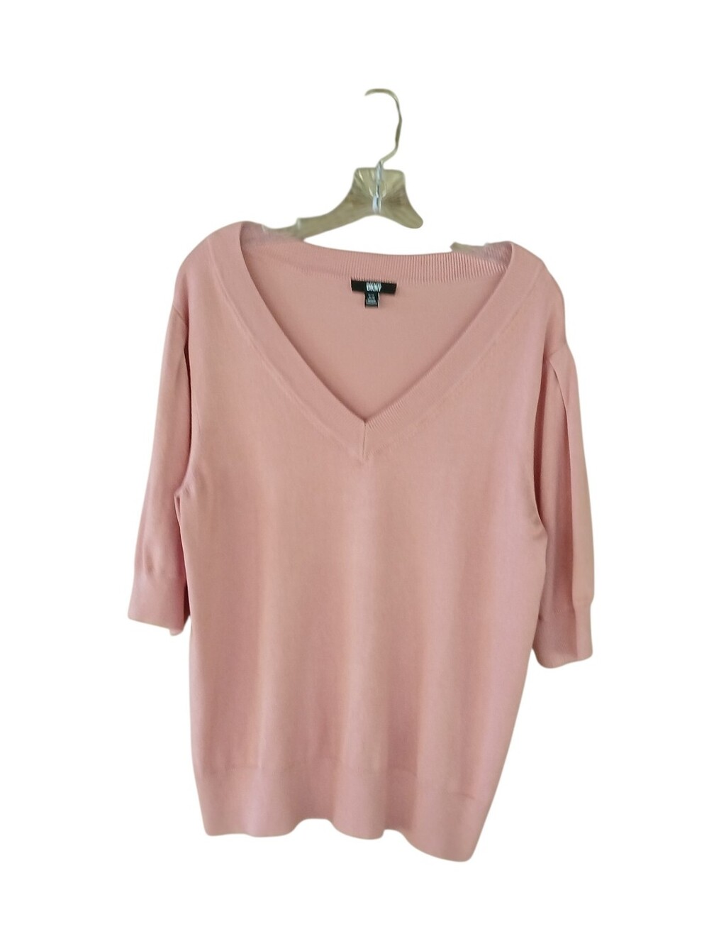DKNY Pink V Neck Elbow Sleeve Sweater XL